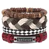 Multilayer Leather Armband Cross Believe Charm Armband Set Women Mens Armband Bangle Cuff Fashion Jewelry Will and Sandy New