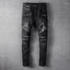 Men's Jeans Black Straight Men Slim Legged Pants Motorcycle Biker Jean Denim Pant Pleated Holes Ripped Pencil Trousers1