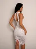 Joyfunear Open Back Halter Guipure Lace Dress SHE