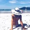 Verão womens largo borda não dioturbo chapéu de sol bordado tampão de palha disquete dobrável roll up tampa praia sol chapéu1