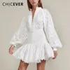 CHICEVER Sexy évider chemise jupe deux pièces ensembles femme lanterne manches chemisier hauts femmes taille haute patchwork dentelle jupe costume 201201