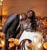 Afrikaanse plus size trouwjurken zien thru kant applique bruidsjurken Personaliseer lange mouw lente vestido de novia