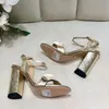 Designer-Sandalen aus echtem Leder, Sommer-Damen-High-Heels, goldene Mode-Plattform, rote Unterseite, Brautkleid-Schuhe für Büroarbeit