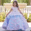 Jewel Boyun Balo Çiçek Kız Elbise Düğün Sweep Tren Prenses Toddler Doğum Günü Partisi Törenlerinde