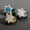 Men's Fashion Copper Gold Color Plated Ring Exaggerate High Quality Iced Out CZ Stone Star Ring Jewelry