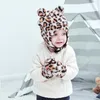 새로운 가을 겨울 따뜻한 아기 표범 봉 제 모자 딱지 세트 아이 아기 Earmuff Hats Beanie 장갑 키즈 모자 + 장갑 2pcs / 세트