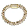 12mm Iced Out 5A CZ Small Diamond 18k Gold Plated Cuban Chain Bracelet For Men And Women