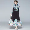 Temperament Lady Dress Long Sleeve Lapel Prom Evening Maxi Dress 2021 Spring Autumn Printed Long Dress High-end Womens Bow Pleated Dresses