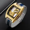 Klassieke transparante luxe automatische mechanische horloges lederen band skeleton tourbillion gouden lichtgevende klok relogio masculino b1205