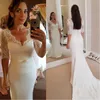 Plus Size Vintage Lace Mermaid Wedding Dresses V Neck 1/2 Sleeves Applique Floor Length Garden Country Wedding Dress Bridal Gowns Vestidos