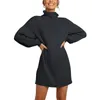 Kvinnor långärmad stickad klänning Turtleneck Puff Löst stickad vintertröja Short Ladies Knitwear MT46271