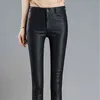 Autumn Winter Warm Women's Pants Drop Female PU Leather Velvet Trousers Elastic Pencil Skinny Tight 211221