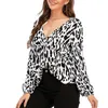 Camicette da donna Camicie larghe con scollo a V a maniche lunghe Stampa leopardata Top eleganti Abbigliamento donna autunnale1