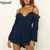 Yojoceliセクシーな白いレースエレガントなジャンプスーツRomper Dot Chiffon Party Lace Up Playsuit Women Romper Autumn Shor