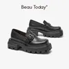 Klänning Skor Beautoday Loafers Platform Kvinnor Ko Läder Kvadrat Toe Buckle Strap Jagged Chunky Sole Ladies Slip på Handgjorda 26519 2 9