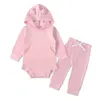Kids Clothing Sets Boy Girls Ears Hooded Long Sleeve Romper Top + Pants 2Pcs/Sets Boutique Children Solid Outfits M3155