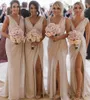 2022 Elegant V Neck Country Bridesmaid Dresses Plus Size Mermaid High Split Beach After Party Look Maid of Honors Wear BM0203