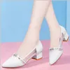 2022 Summer Women Dress Shoes Med Heels Mesh Pumps Pointed Toe Boat Shoes Cut-Outs Breathable Ladies Wedding Shoes Sandals 9192N