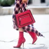 Gorąca sprzedaż - elastyczna kobieta skórzana botki botki sexy damskie czarny czerwony brąz na kolanach buty buty ślubne