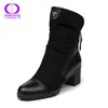 Aimeigao nya ankomst klackar mocka läder svarta stövlar dubbel zip kort plysch högkvalitativa kvinnor skor y200115