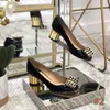 Klasyczne średniej obcasowe buty Designer Luksusowy skórzany zawód wysokie obcasy buty okrągłe głowica metal przycisk kobieta sukienka buty rozmiar 35-41