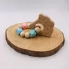 Детский браслет-прорезыватель из бука, деревянное животное, натуральные игрушки для прорезывания зубов, силиконовая бусина, прорезыватель для малышей, подарок для новорожденных, сделай сам
