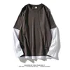 Alta calidad Otoño Primavera Moda Oversiz Fake Two Pieces Camiseta de manga larga para hombre Casual O Neck T-Shirt para hombre TOP TEES 201203