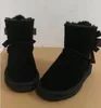 Winter Women Children Snow Boots Cow Split Leather Woman Boys Girls Childrens Baby Warm Bow Shoes