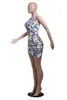 패션 섹시한 고삐 나비 인쇄 레이스 불규칙 드레스 새로운 도착 여성 드레스
