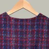 2023 Spring Short Sleeve Round Neck Purple Plaid Tweed Panelled Buttons Short Dress Women Fashion Dresses S27183227