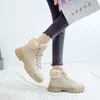 Hot Koop Fujin Dames Snowboots Beige Pluche Warm Bont Causale Laarzen Schoenen Sneakers Enkellaarsjes Platform Dikke Zool Veterschoenen