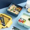 Portable Outdoor lunch box Japanese style kids Student Square bento box Wheat Straw Material Leak-Proof food storage containers 201209