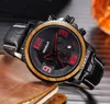 Function six-hands calendar waterproof watch large dial belt men's quartz watch