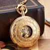 Luxury Sliver Color Mechanical Pocket Watch Men Women Clock Skeleton Gear Dial Gold Antique Flip Case Copper FOB Chain Watches T200502