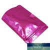 100 pièces rose debout brillant feuille d'aluminium fermeture à glissière auto-scellant sac d'emballage déchirure encoche nourriture collations sac de rangement