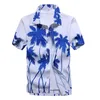 2020 Sommar Mode Palm Tree Print Tropical Shirts Mens Hawaiian Beach Kortärmad tröja Mänparty Holiday Chemise1