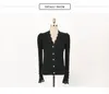 Chic Office Bayanlar Tek Göğüslü V Boyun Hırka Kazak + Yüksekliği Bel Bir Çizgi Etek Takım Elbise Sonbahar Kış Örme 2 Parça Set 210514