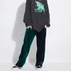 Grön / Lila Velvet Sweatpants Streetwear Velour Wide Benbyxor Kvinnor Hip Hop ColorBlock Track Pants Män Broderi Byxor 201106