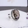 Autêntica Prata 925 Anéis Exagerados Smoky Quartzo Faceted Ring Mulheres Natural Stone Abertura Tipo Fine Jóias Y1128