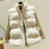 Baumwolle Weste Frauen Casual Plus Größe Dicke Daunen Baumwolle Weste Reißverschluss Beige Schwarz Weste Winter Warme Ärmellose Jacke 201214