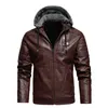 Mens PU Leather Outdoor Jackets Fashion Trend Long Sleeve Zipper Hooded Coat Designer Male Winter New Fleece Casual Skinny PU Outerwear