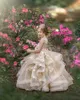 2021 New Flower Girl Dresses For Weddings Jewel Neck Champagne Puffy Ruffles Tiered Floral Little Kids Baby Gowns First Communion 8332167