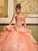 Coral Classy Beaded Plus Size Ball Gown Quinceaneraドレス
