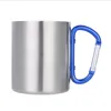 50pcs Free Shipping 220ml Stainless Steel Outdoor Coffee Mug Double Wall Cup Carabiner Hook Handle Cups Mug