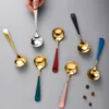 Stainless Steel Coffee stirring Spoons Colored Ice Cream dessert Cake Soup spoon 7-inch Reusable tea sugar round mixing spoons