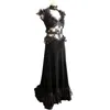 Vntage Victorian Black Evening Dresses V Neck Sexy See Through Long Special Occasion Dresses Pleats Lace Satin Woman Formal Party Gowns Reception Prom Dress 2022 New