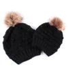 Beanie/Totenkopfmützen Eltern-Kind-Wintermützen stricken mit Venonat Damen Baby warme Wollmütze Fellbommel Bommelmütze Häkelmütze 1