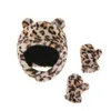 New Autumn Winter Warm Baby Leopard Plush Hat Mitten Set Child Babies Earmuff Hats Beanie Gloves Kids Hat + Gloves 2pcs/set