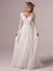 A Line Long Sleeve Bridal Dresses Boho Wedding Dress 2021 Tulle Lace Long Ivory Vestido De Novia Open Back Plus Size287J
