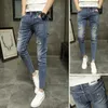 Toptan denim kot erkekler ince ayaklar rahat pantolon trend Korean vahşi pantolon çizik delikler ayak bileği uzunluğu dilenci 201128
